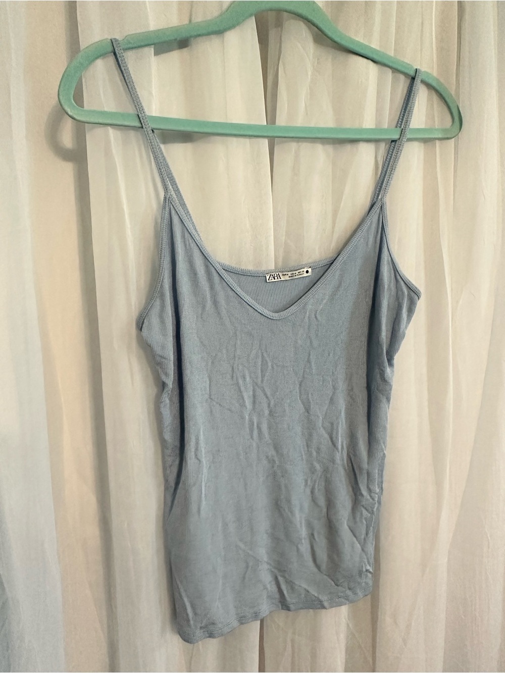 Zara Light Blue Slim Ribbed Cami Tank Top by Zara Medium